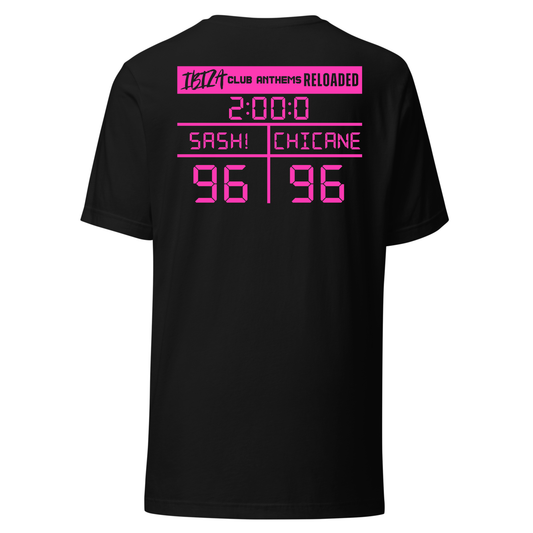 Ibiza Club Anthems Sash! 0r Chicane Backprint Neon UV Reactive Logo Classic Short Sleeved Tshirt