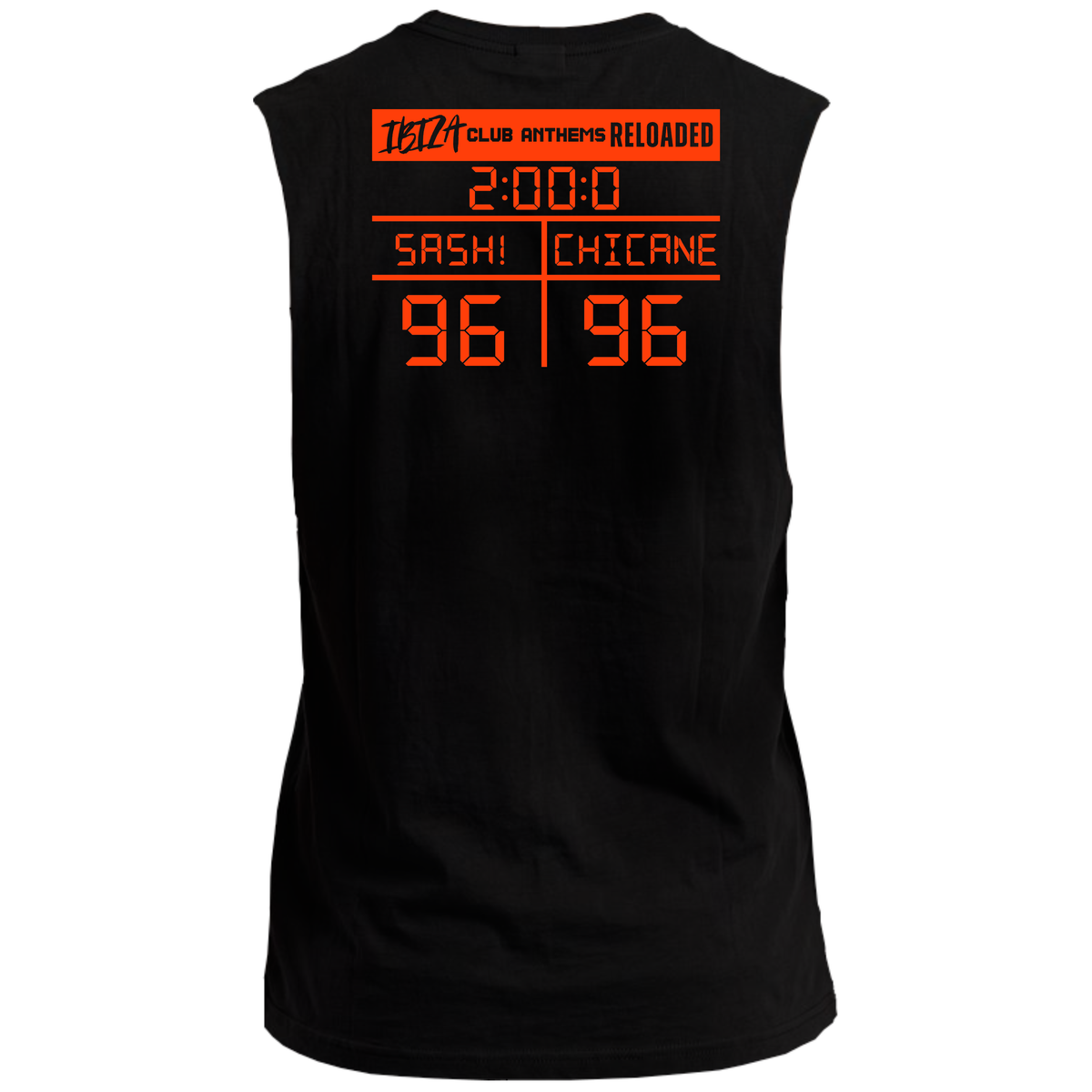Ibiza Club Anthems Sash! or Chicane Backprint Neon UV Reactive Sleeveless Tshirt