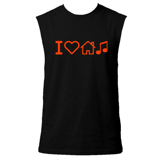 I Love House Music Neon UV Reactive Sleeveless Tshirt