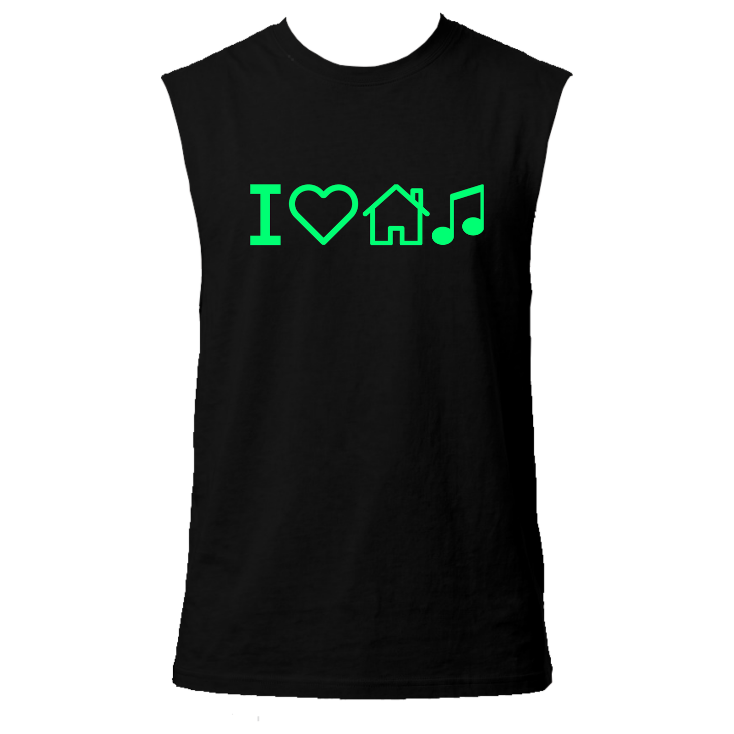 I Love House Music Neon UV Reactive Sleeveless Tshirt