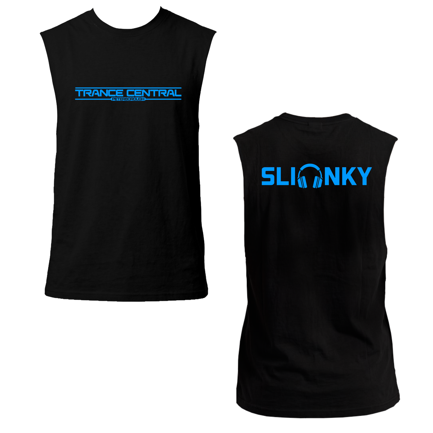 Slinky X Trance Central Neon UV Reactive Logo Front & Back Print Sleeveless Tshirt