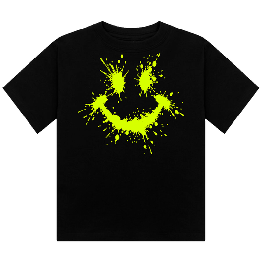 Splattered Smiley Neon UV Reactive Cropped Tshirt
