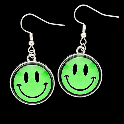 Green Smiley Drop Earrings