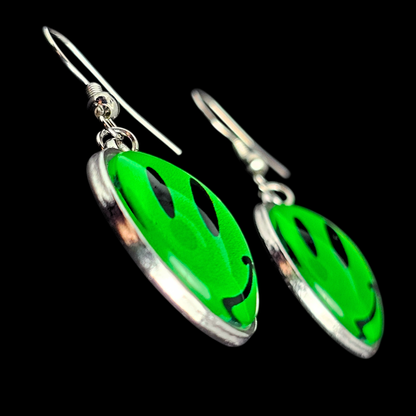 Green Smiley Drop Earrings