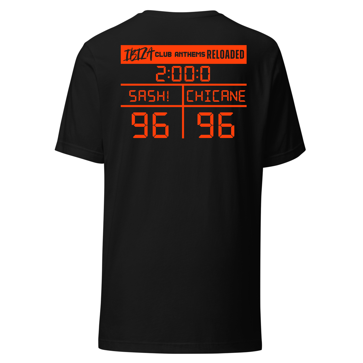 Ibiza Club Anthems Sash! 0r Chicane Backprint Neon UV Reactive Logo Classic Short Sleeved Tshirt