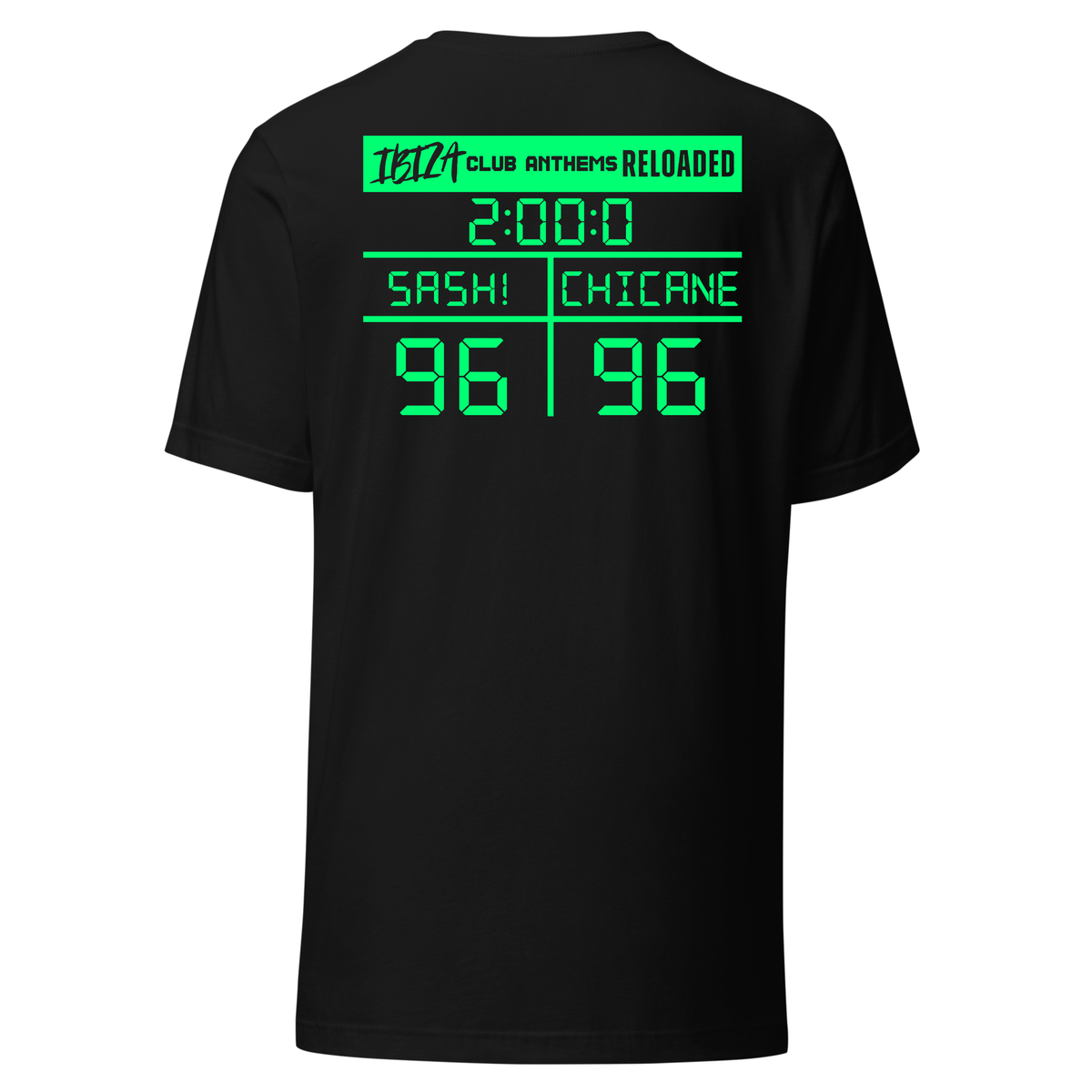 Ibiza Club Anthems Sash! 0r Chicane Backprint Neon UV Reactive Logo Classic Short Sleeved Tshirt