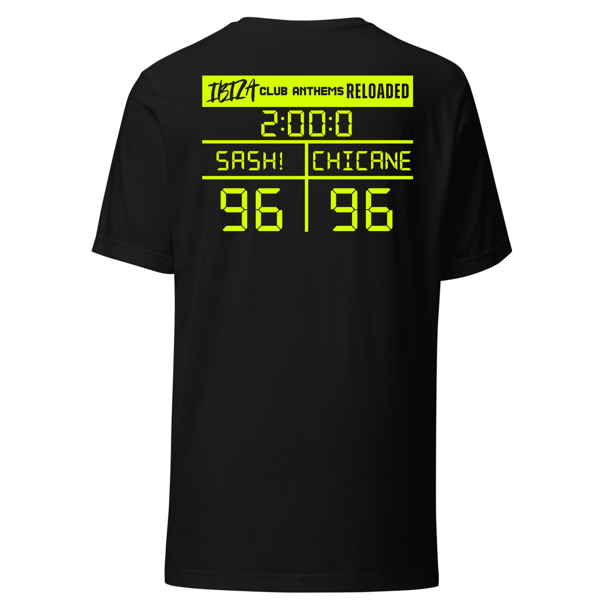 Ibiza Club Anthems Sash! 0r Chicane Backprint Neon UV Reactive Logo Classic Short Sleeved Tshirt