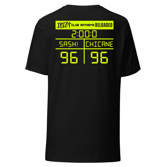 Ibiza Club Anthems Sash! 0r Chicane Backprint Neon UV Reactive Logo Classic Short Sleeved Tshirt