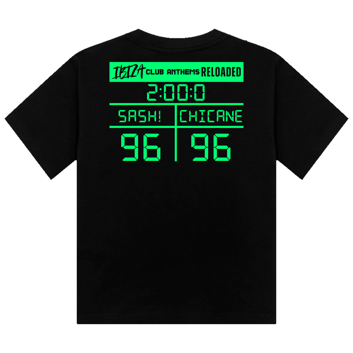 Ibiza Club Anthems Sash! or Chicane Backprint Neon UV Reactive Cropped Tshirt