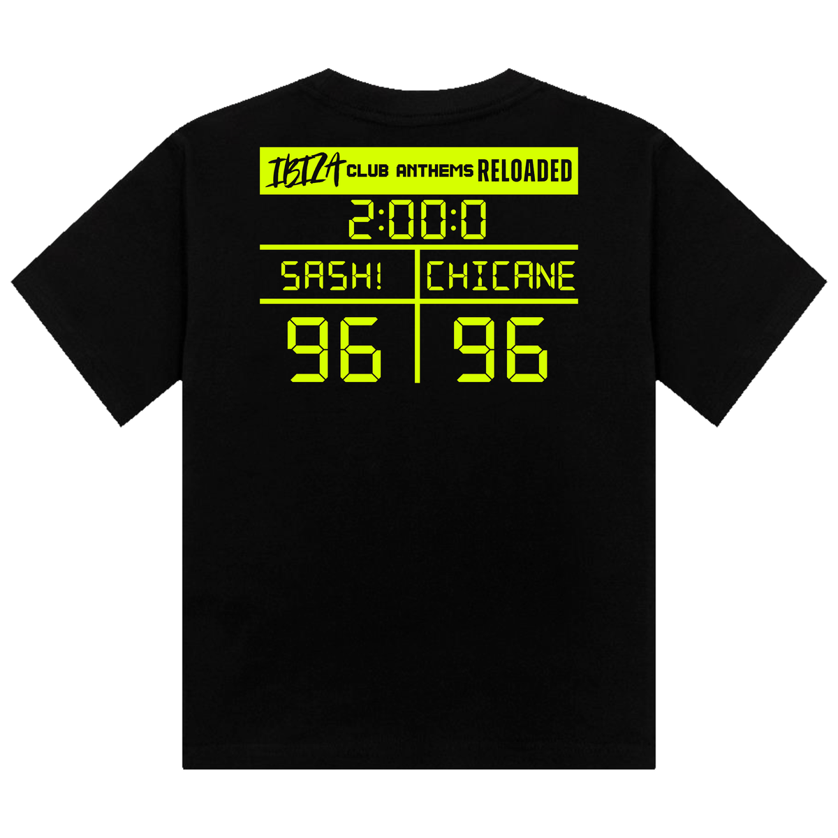 Ibiza Club Anthems Sash! or Chicane Backprint Neon UV Reactive Cropped Tshirt