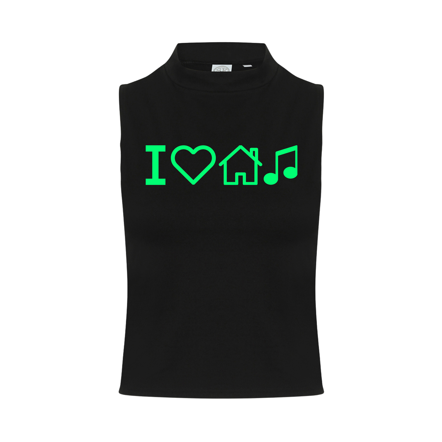 I Love House Music Neon UV Reactive Sleeveless Crop