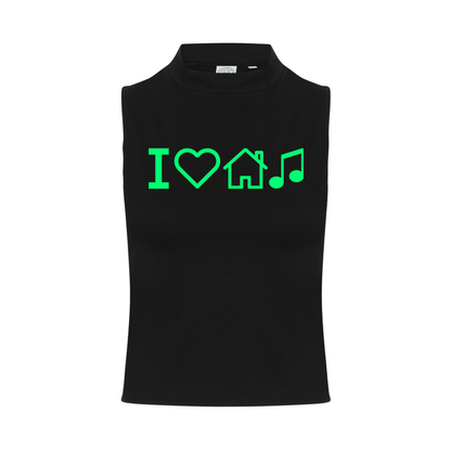 I Love House Music Neon UV Reactive Sleeveless Crop