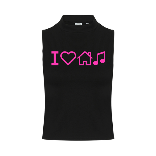 I Love House Music Neon UV Reactive Sleeveless Crop