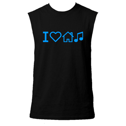 I Love House Music Neon UV Reactive Sleeveless Tshirt