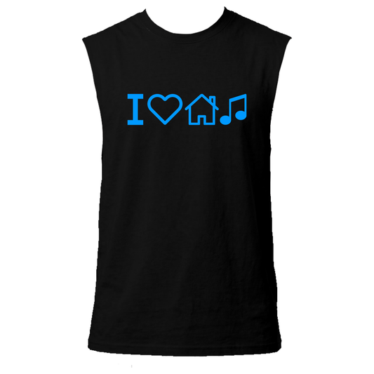 I Love House Music Neon UV Reactive Sleeveless Tshirt