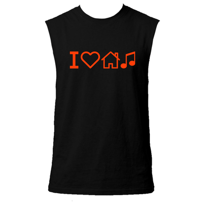 I Love House Music Neon UV Reactive Sleeveless Tshirt