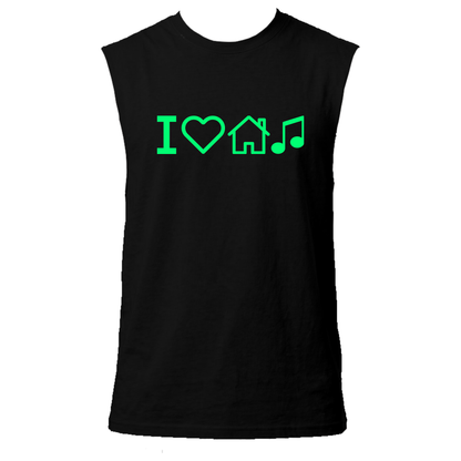 I Love House Music Neon UV Reactive Sleeveless Tshirt