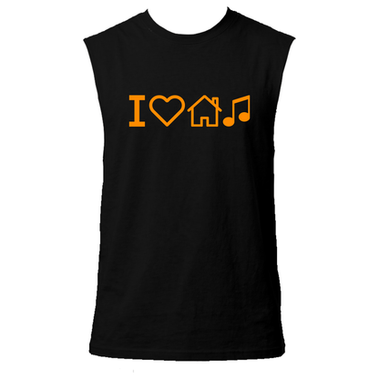 I Love House Music Neon UV Reactive Sleeveless Tshirt