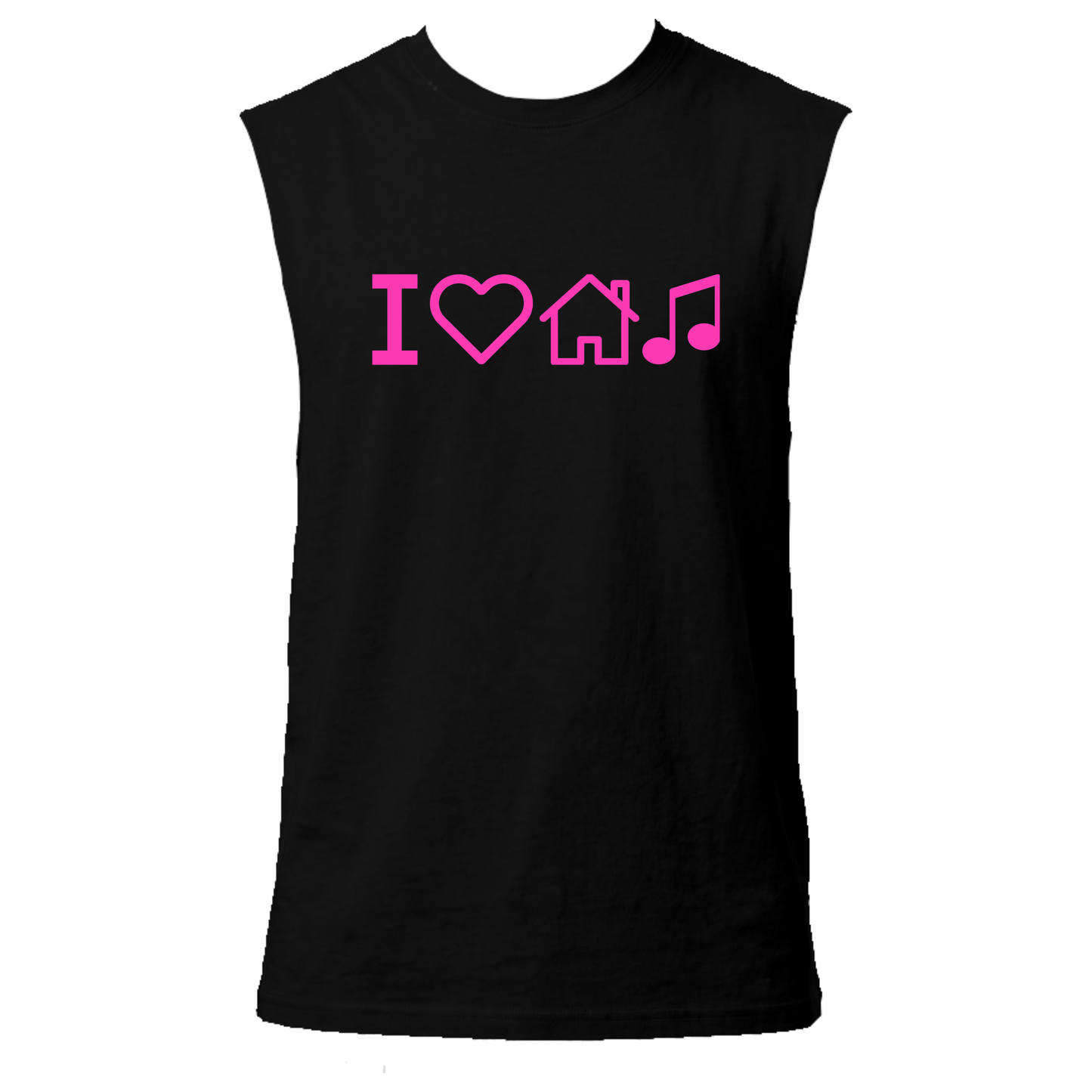 I Love House Music Neon UV Reactive Sleeveless Tshirt