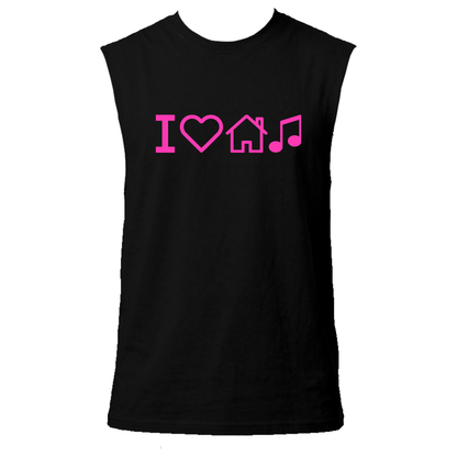 I Love House Music Neon UV Reactive Sleeveless Tshirt