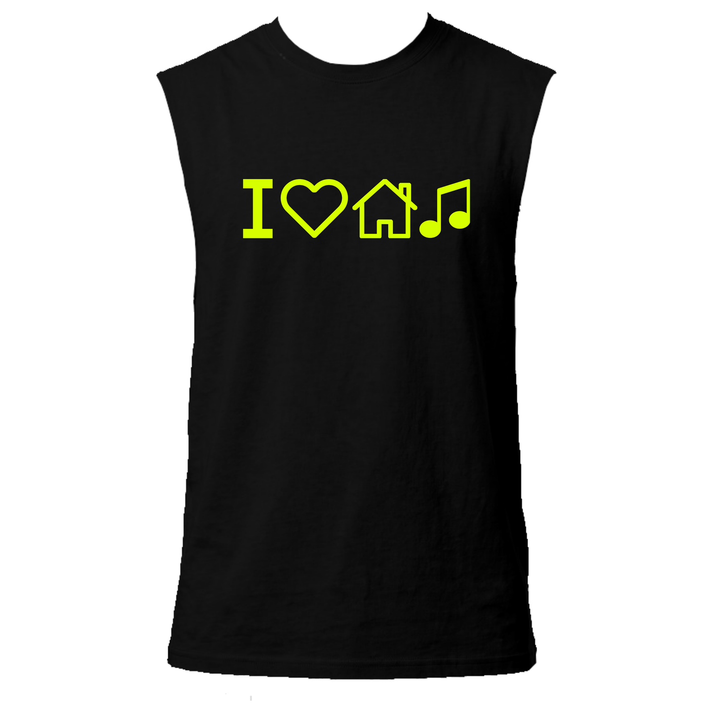 I Love House Music Neon UV Reactive Sleeveless Tshirt