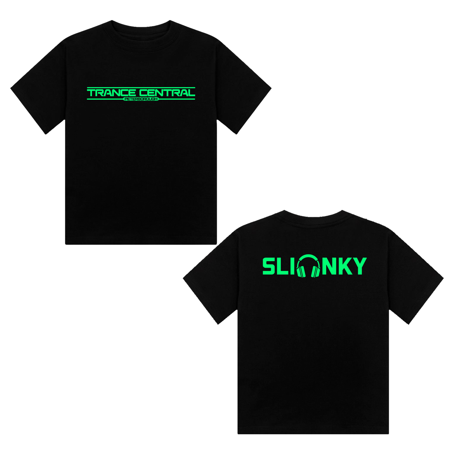 Slinky X Trance Central Neon UV Reactive Logo Front & Back Print Cropped Tshirt