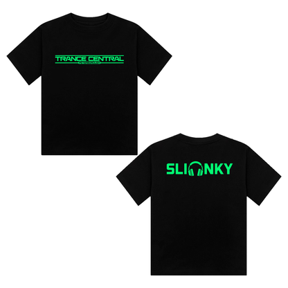 Slinky X Trance Central Neon UV Reactive Logo Front & Back Print Cropped Tshirt