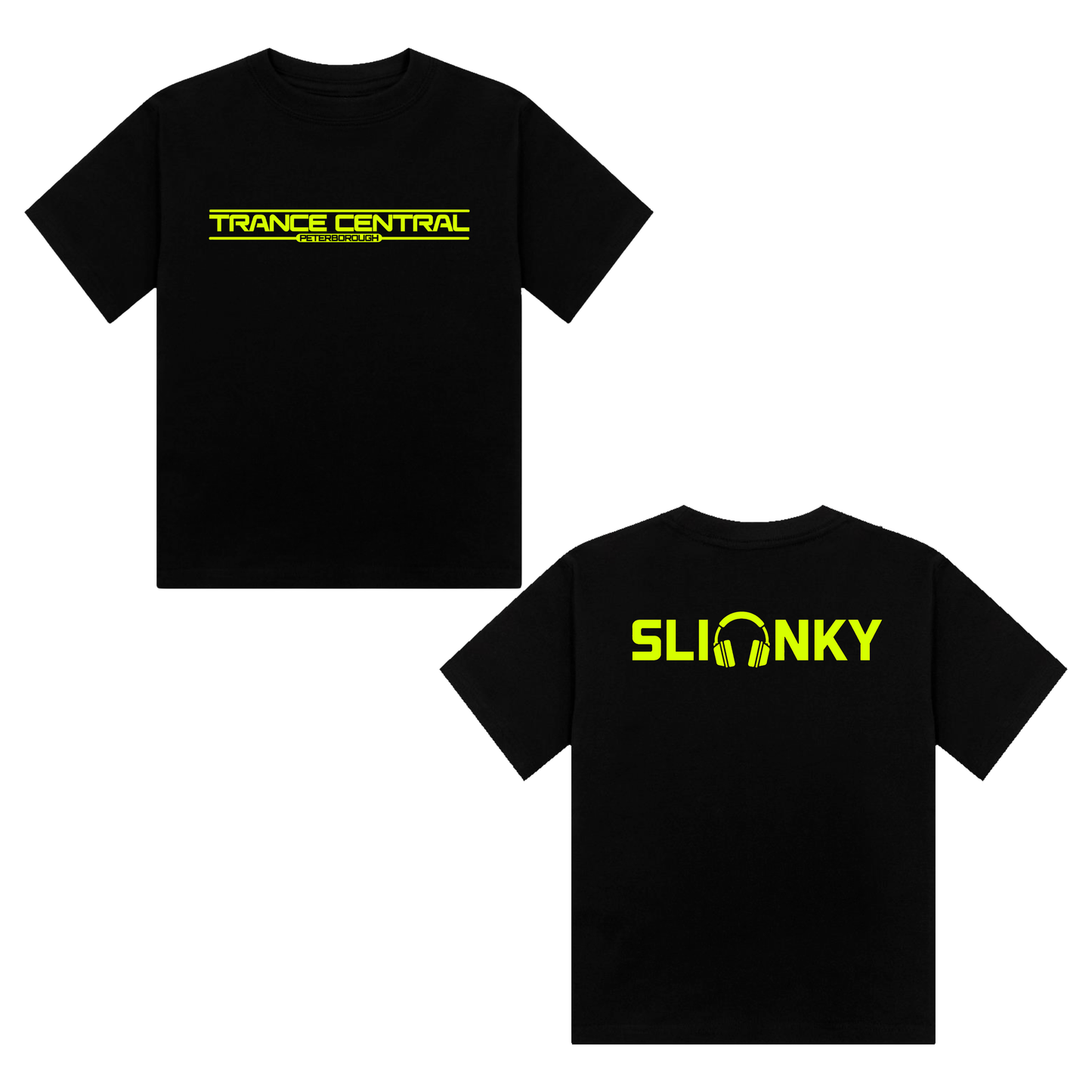 Slinky X Trance Central Neon UV Reactive Logo Front & Back Print Cropped Tshirt