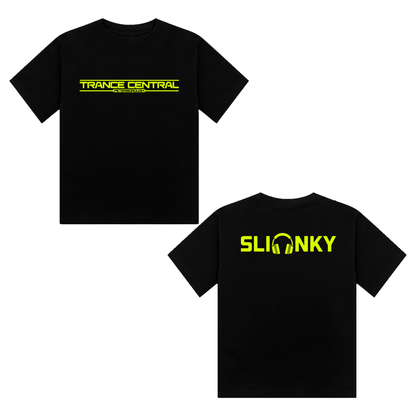 Slinky X Trance Central Neon UV Reactive Logo Front & Back Print Cropped Tshirt