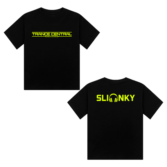 Slinky X Trance Central Neon UV Reactive Logo Front & Back Print Cropped Tshirt
