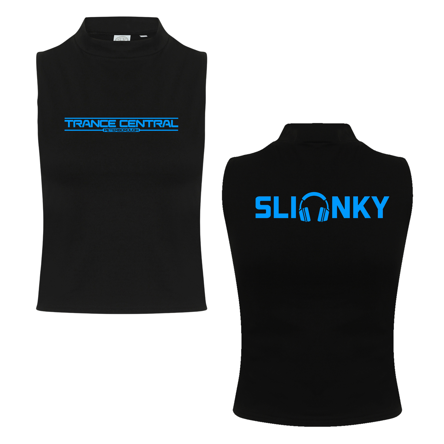 Slinky X Trance Central Neon UV Reactive Logo Front & Back Print Sleeveless Crop