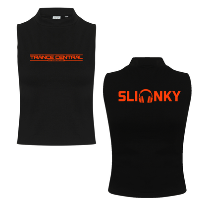 Slinky X Trance Central Neon UV Reactive Logo Front & Back Print Sleeveless Crop