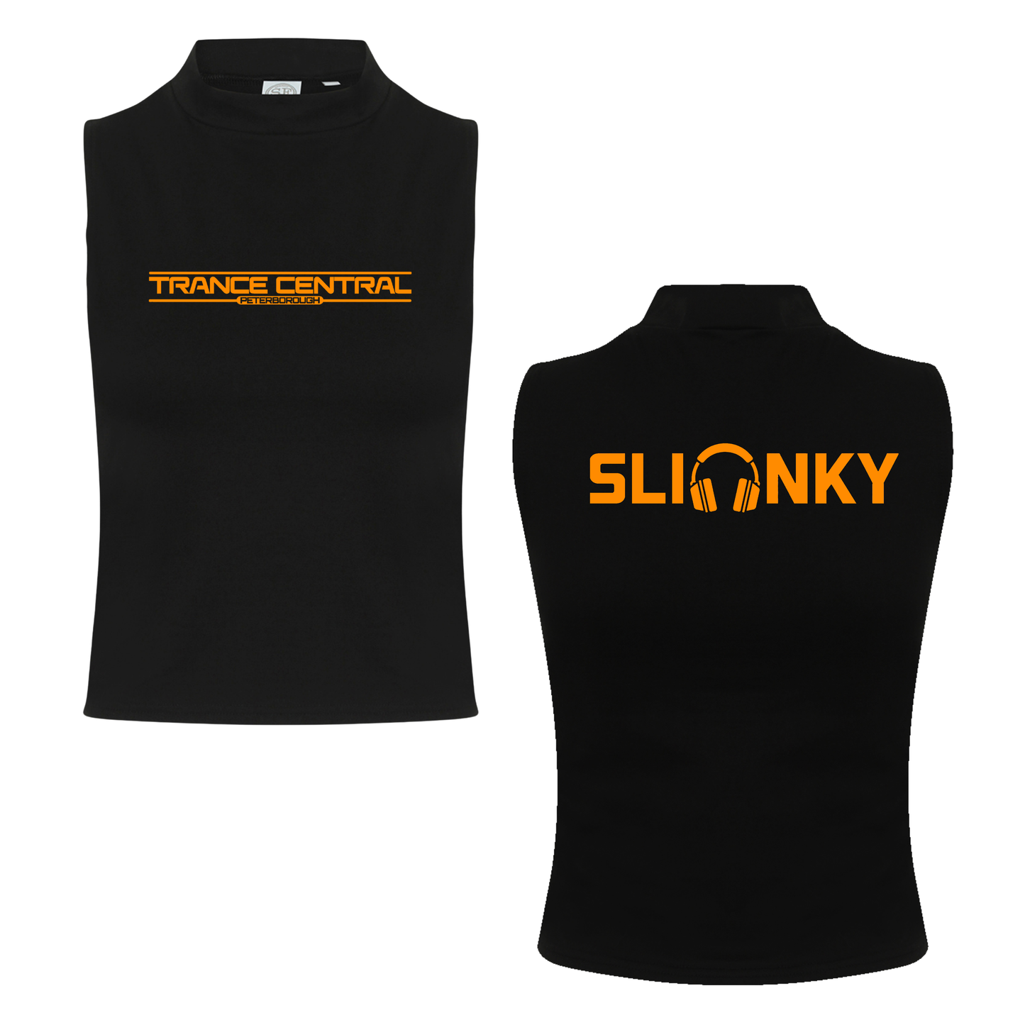 Slinky X Trance Central Neon UV Reactive Logo Front & Back Print Sleeveless Crop