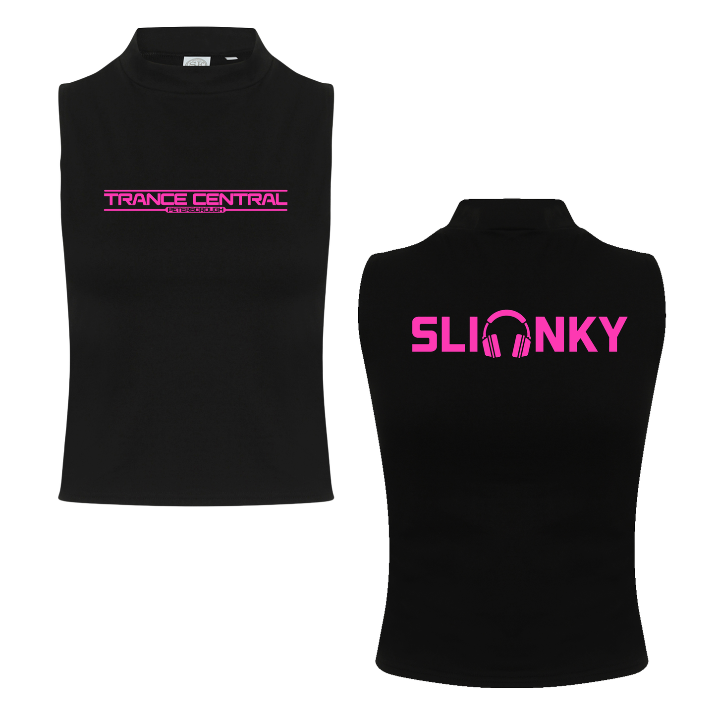 Slinky X Trance Central Neon UV Reactive Logo Front & Back Print Sleeveless Crop