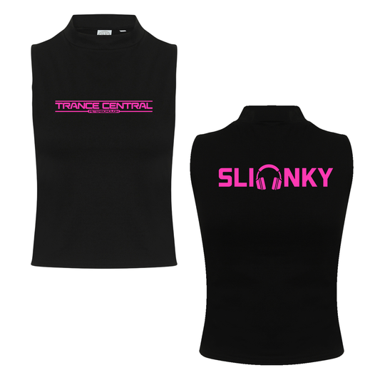 Slinky X Trance Central Neon UV Reactive Logo Front & Back Print Sleeveless Crop