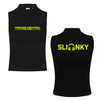 Slinky X Trance Central Neon UV Reactive Logo Front & Back Print Sleeveless Crop