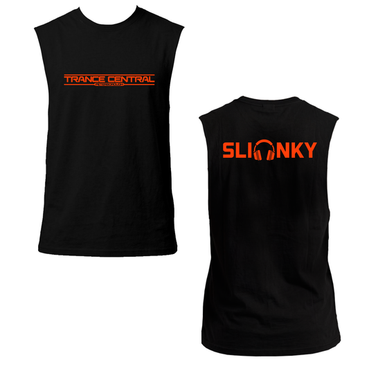 Slinky X Trance Central Neon UV Reactive Logo Front & Back Print Sleeveless Tshirt