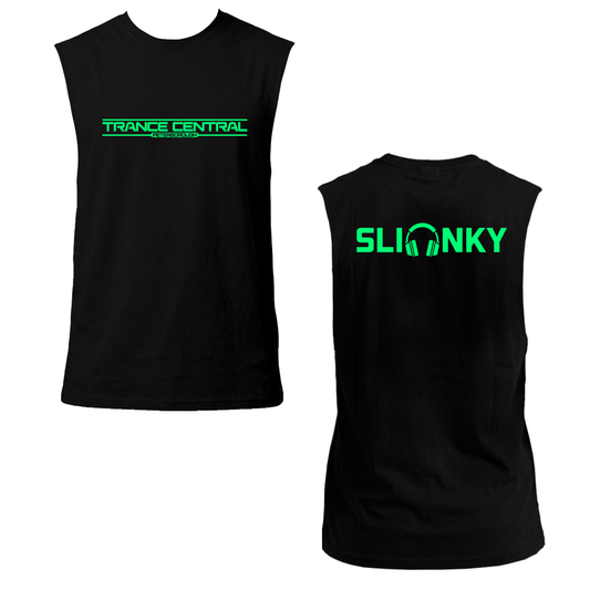 Slinky X Trance Central Neon UV Reactive Logo Front & Back Print Sleeveless Tshirt