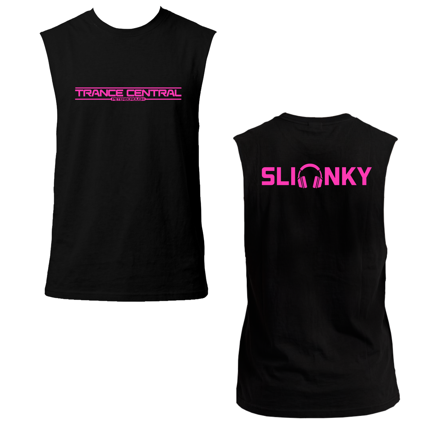 Slinky X Trance Central Neon UV Reactive Logo Front & Back Print Sleeveless Tshirt