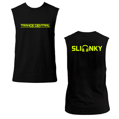 Slinky X Trance Central Neon UV Reactive Logo Front & Back Print Sleeveless Tshirt