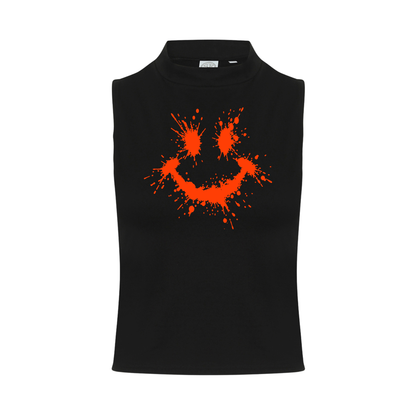 Splattered Smiley Neon UV Reactive Sleeveless Crop