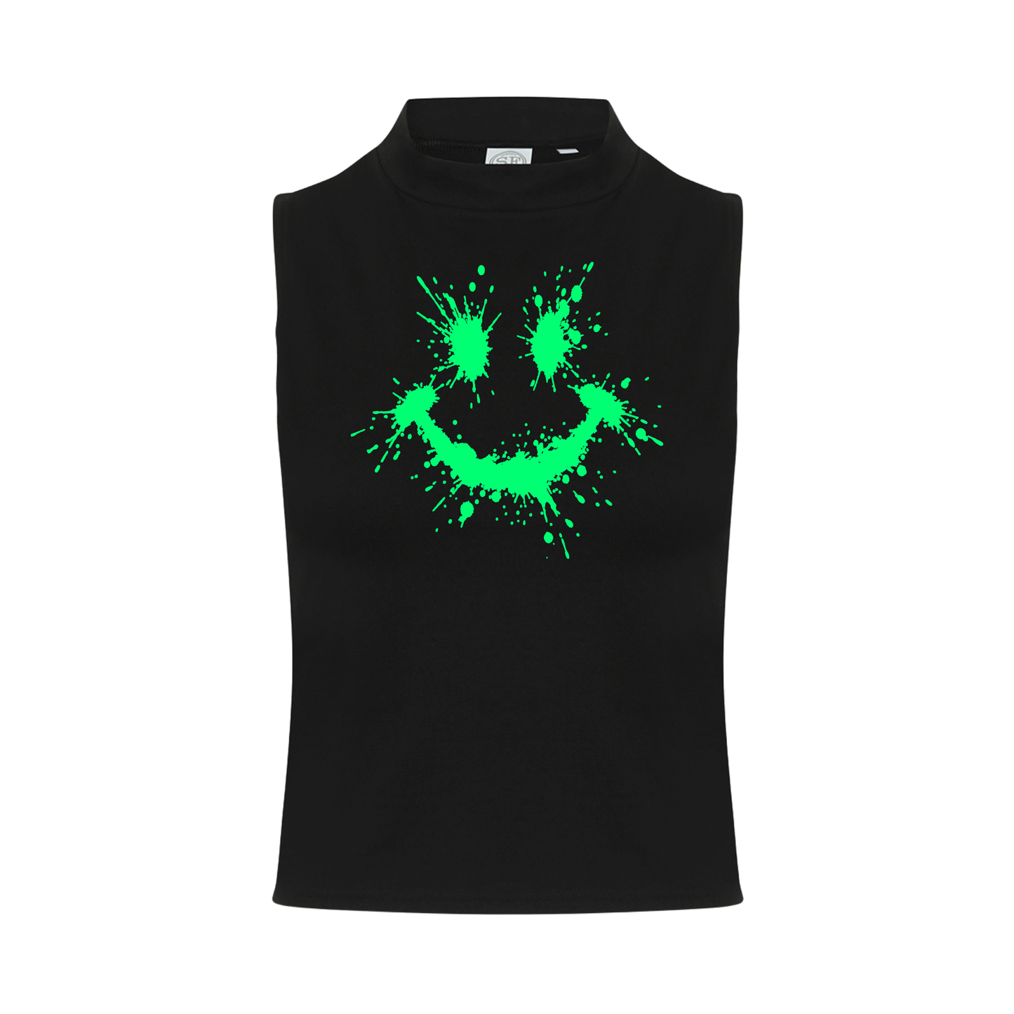 Splattered Smiley Neon UV Reactive Sleeveless Crop
