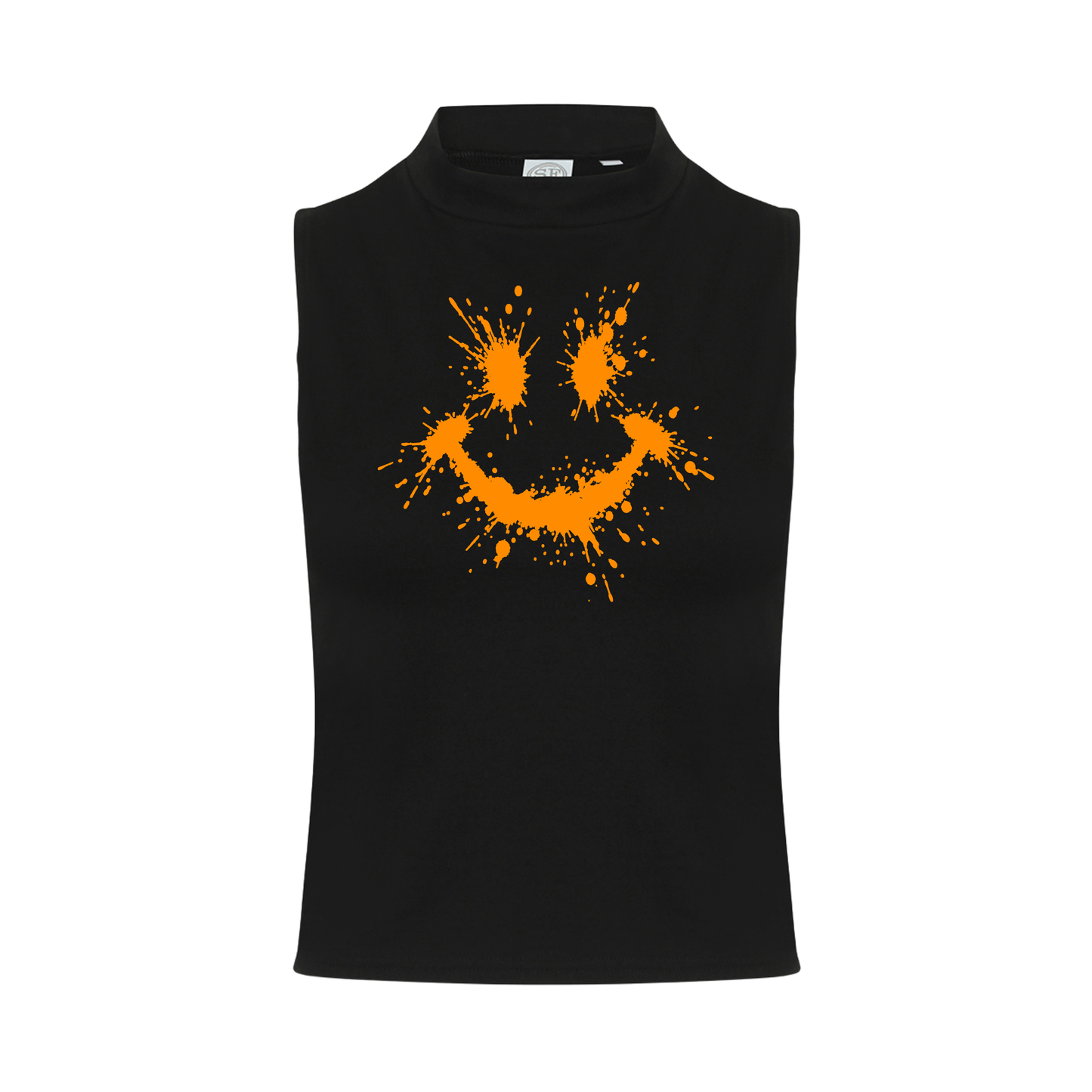 Splattered Smiley Neon UV Reactive Sleeveless Crop