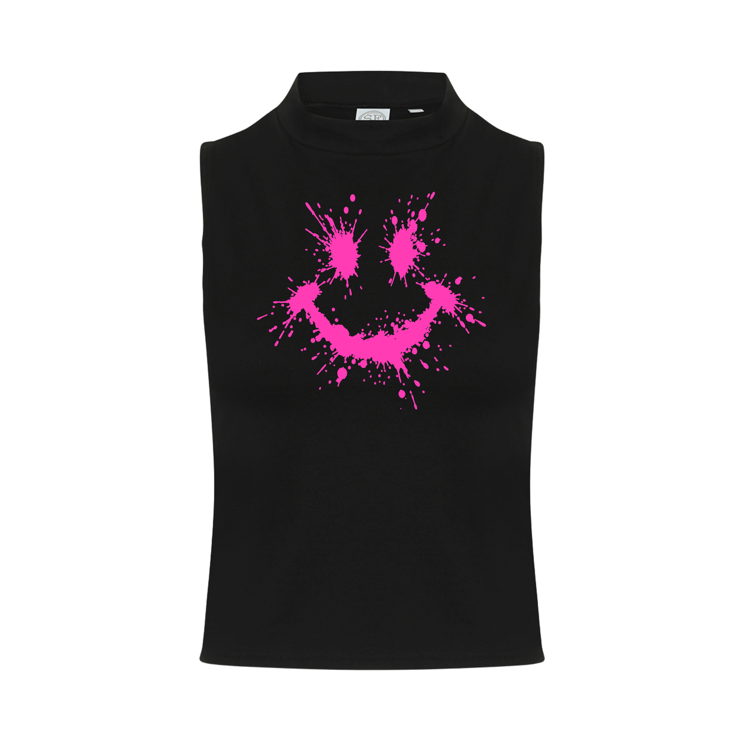 Splattered Smiley Neon UV Reactive Sleeveless Crop