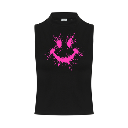 Splattered Smiley Neon UV Reactive Sleeveless Crop