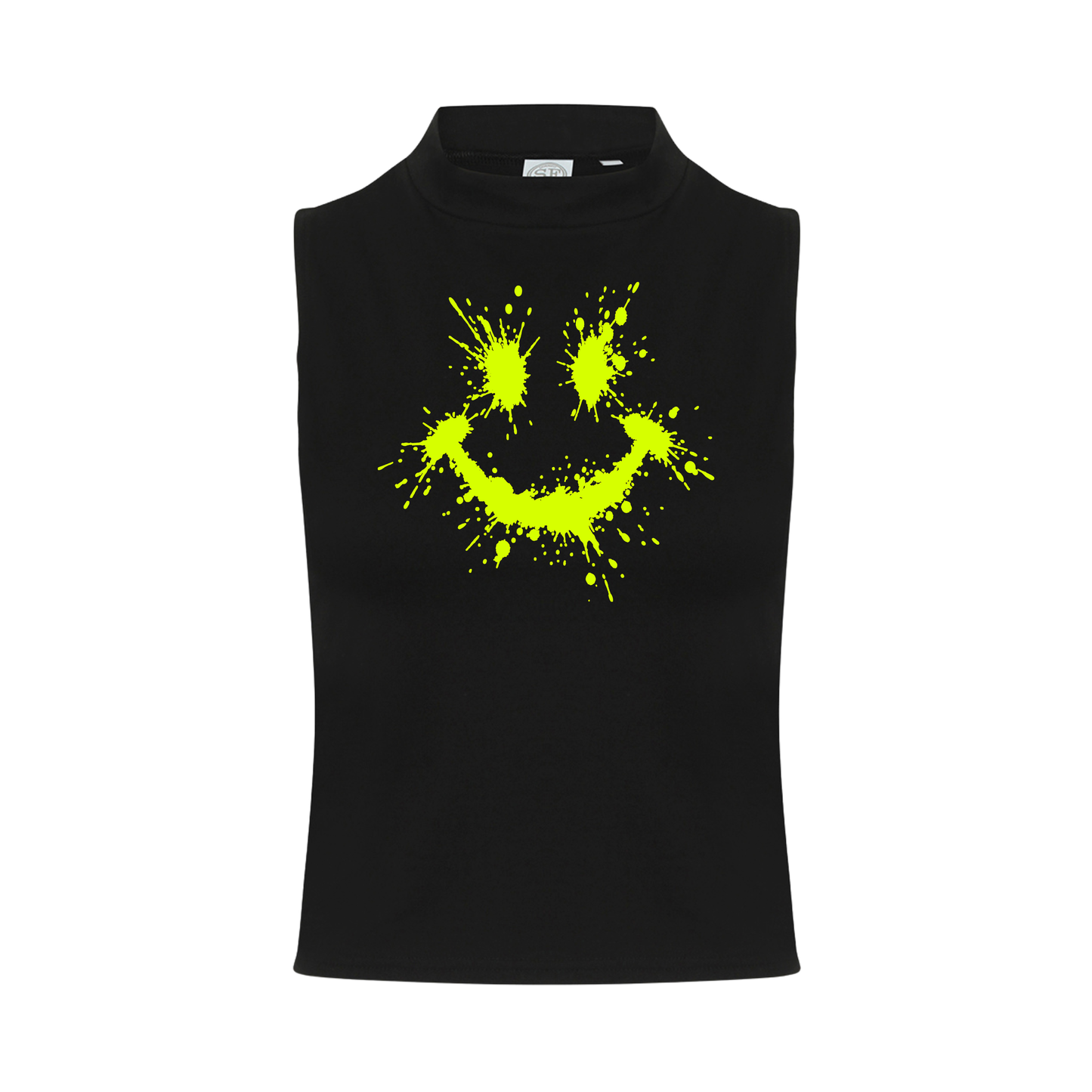 Splattered Smiley Neon UV Reactive Sleeveless Crop