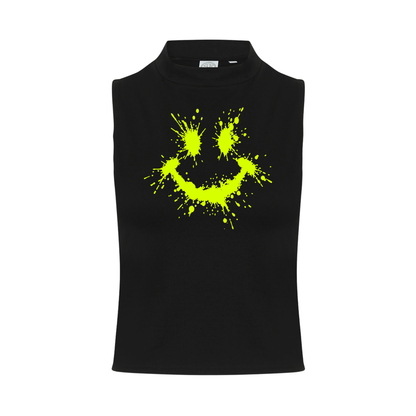 Splattered Smiley Neon UV Reactive Sleeveless Crop