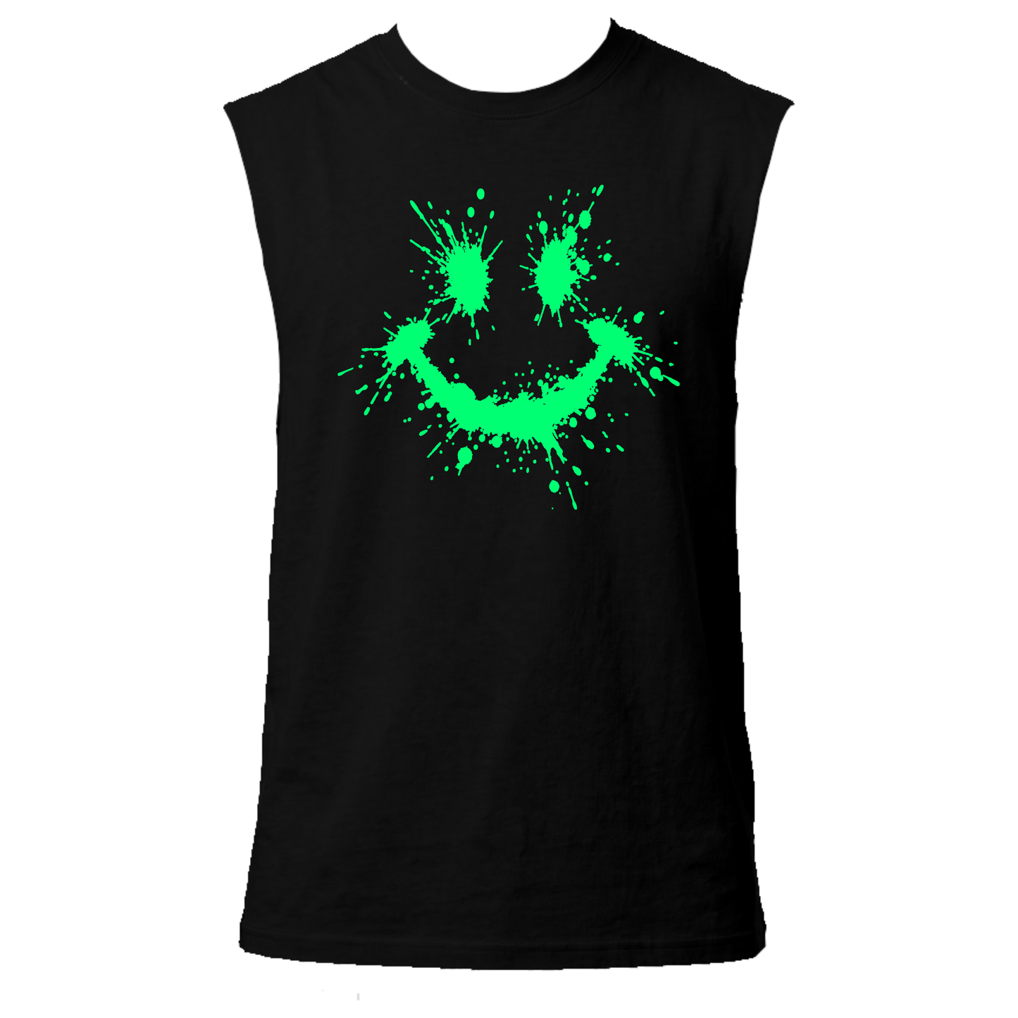 Splattered Smiley Neon UV Reactive Sleeveless Tshirt