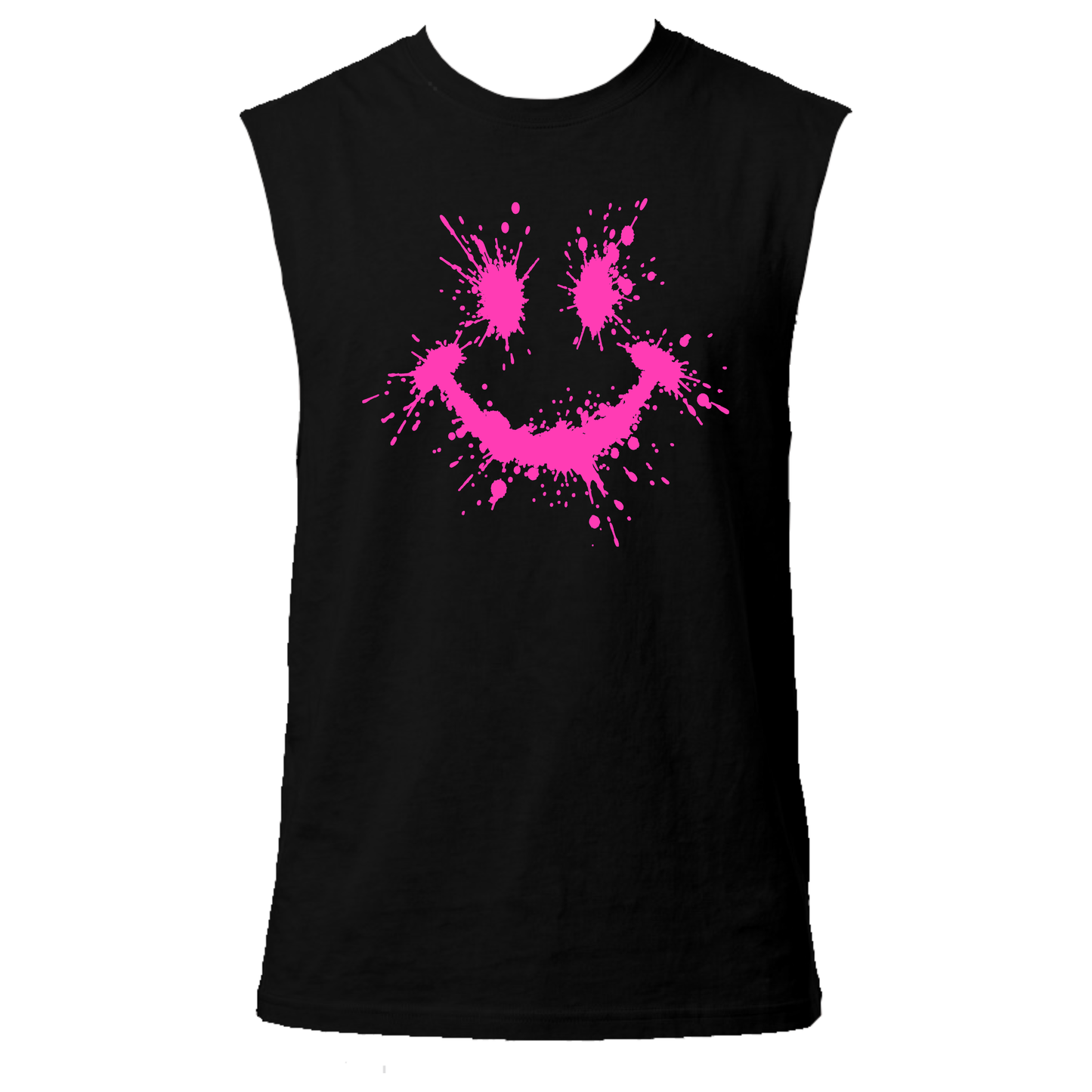 Splattered Smiley Neon UV Reactive Sleeveless Tshirt