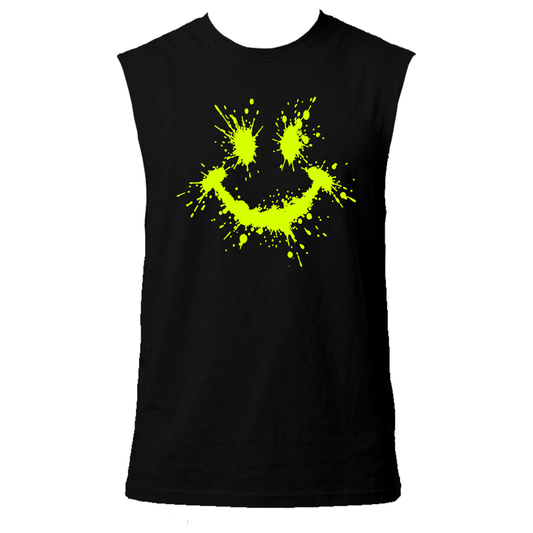 Splattered Smiley Neon UV Reactive Sleeveless Tshirt